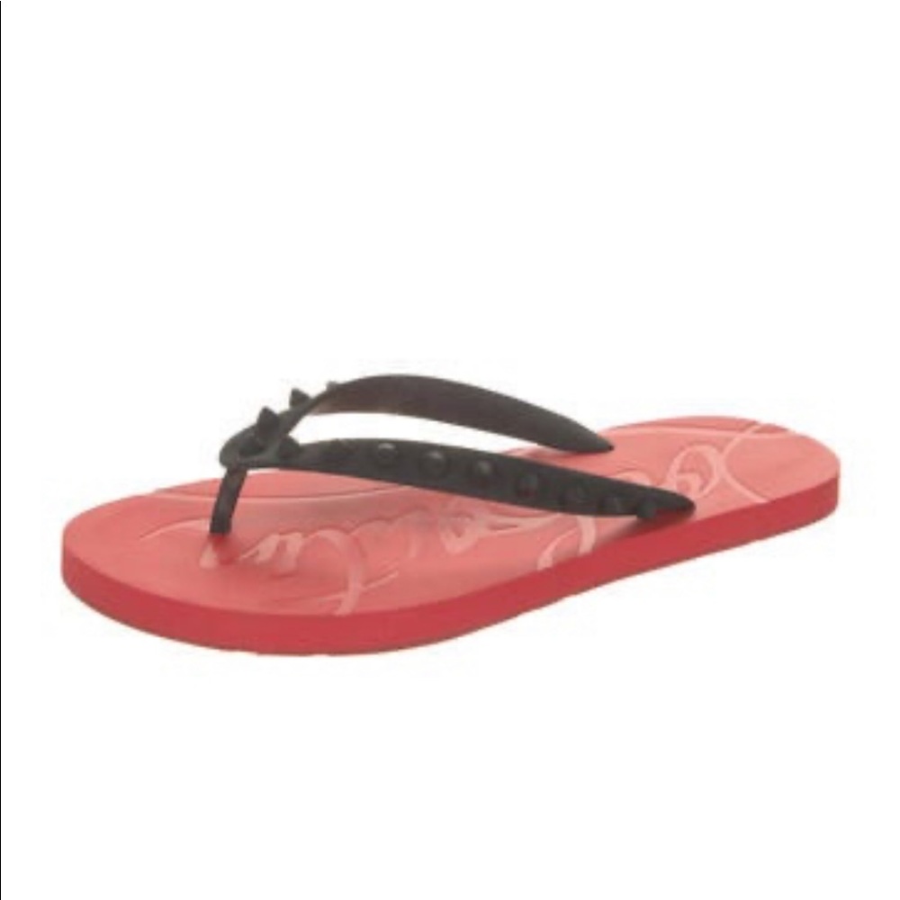 Christian Louboutin Loubi Flip Flop Red Black Spike Donna Size 39
